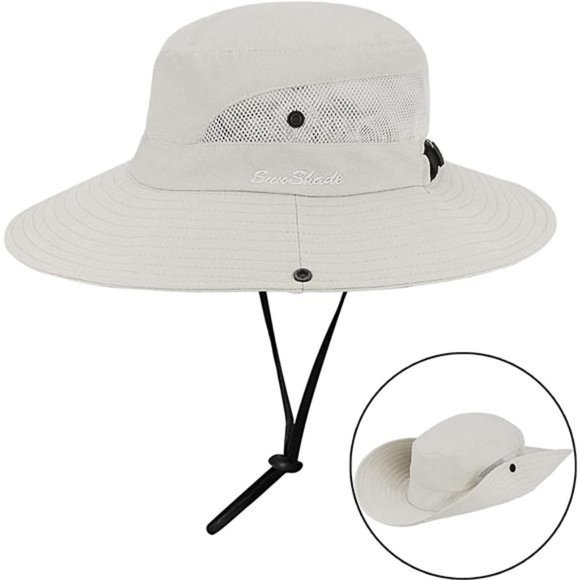 Women's Outdoor UV-Protection-Foldable Sun-Hats Mesh Beach with Ponytail Hole - Picture 4 of 8